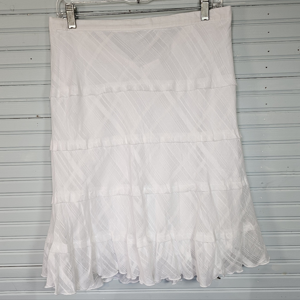 NWT Studio West White Sparkle Tiered Ruffle Flowy Midi Skirt Women's Size L